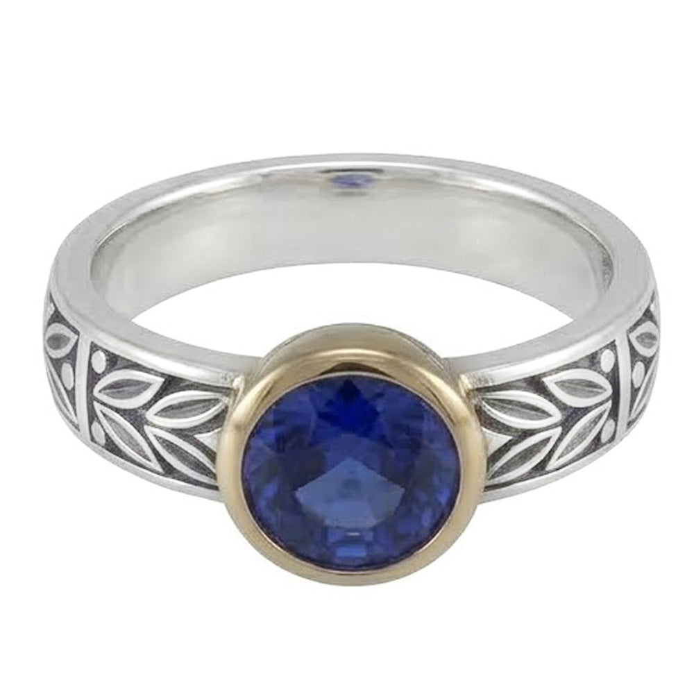 2 Karat Solitärring runder Tansanit AAA Antik-Stil Schmuck