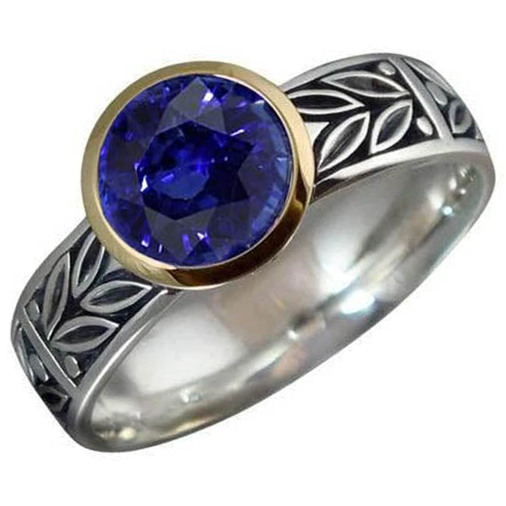 2 Karat Solitärring runder Tansanit AAA Antik-Stil Schmuck