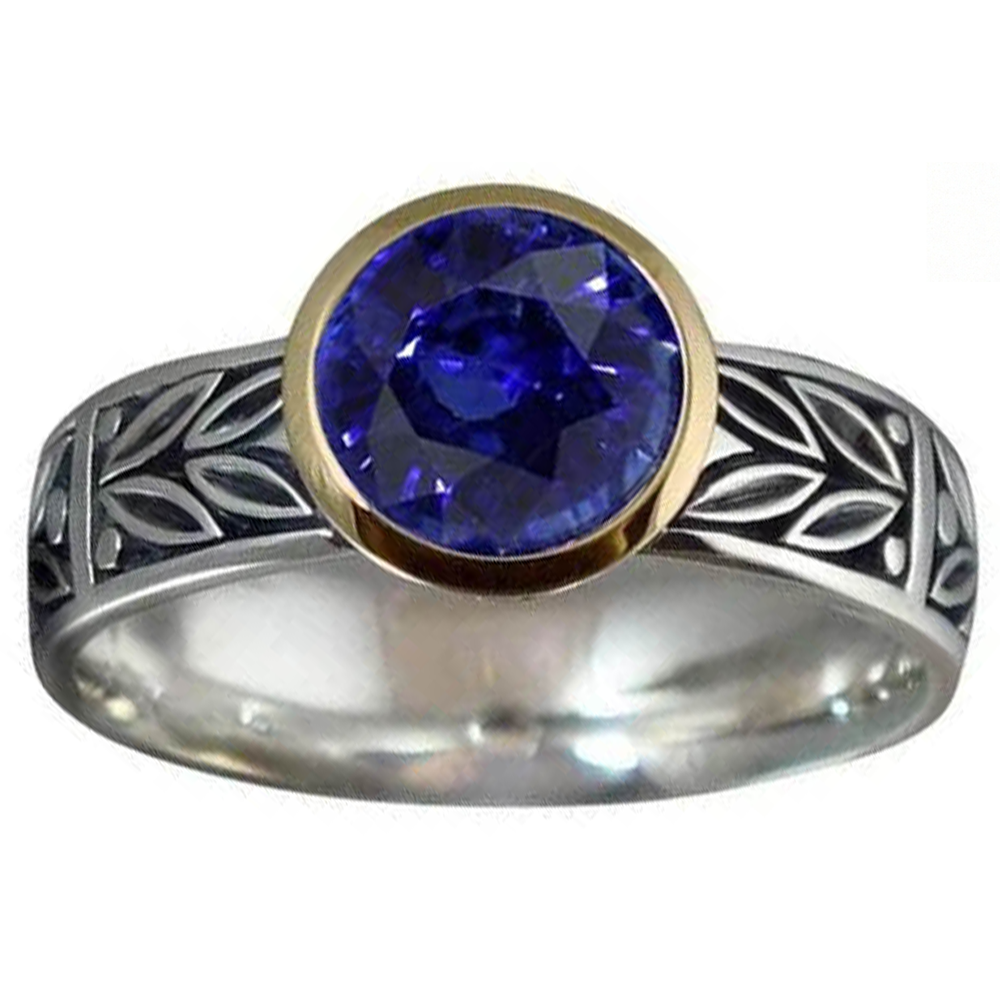 2 Karat Solitärring runder Tansanit AAA Antik-Stil Schmuck