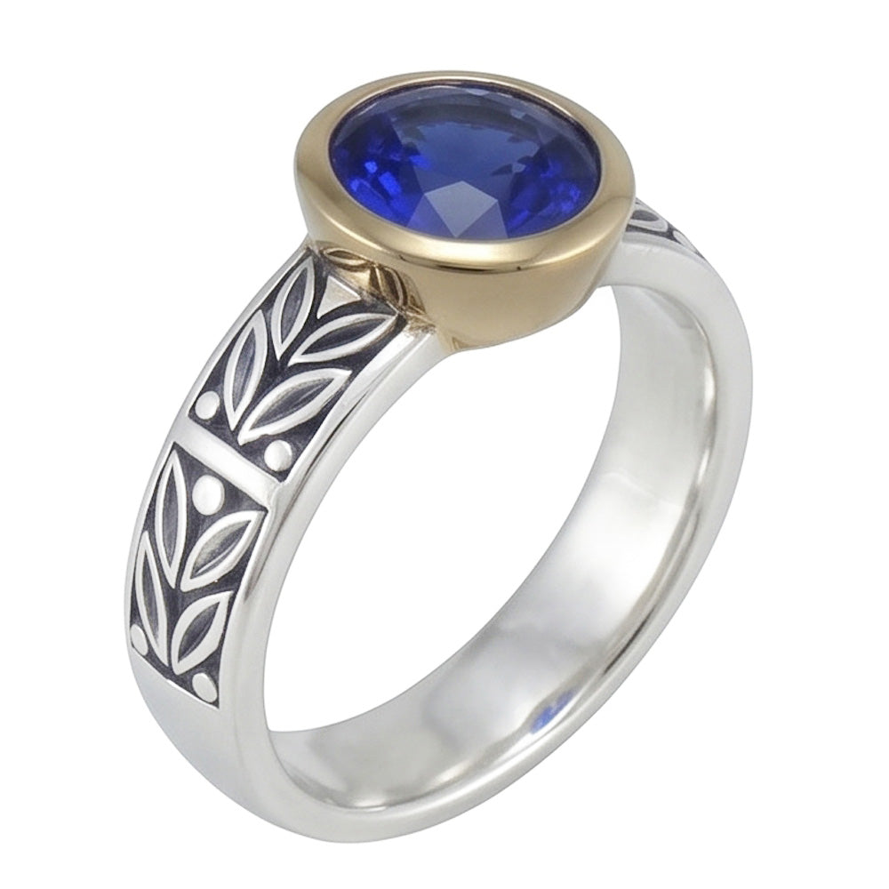 2 Karat Solitärring runder Tansanit AAA Antik-Stil Schmuck