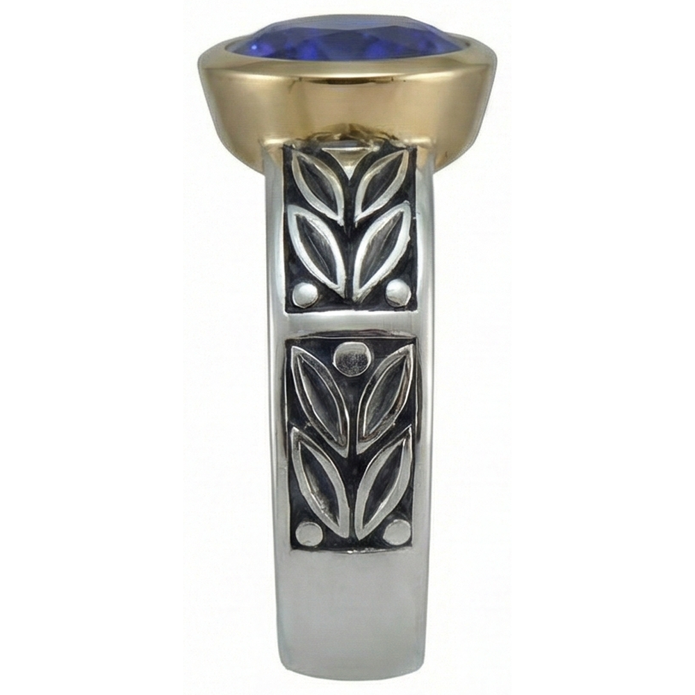 2 Karat Solitärring runder Tansanit AAA Antik-Stil Schmuck