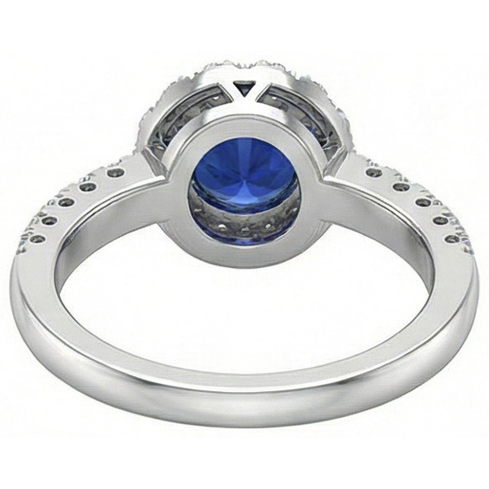 2 Karat runder blauer Ceylon-Saphir-Diamant-Ring Weißgold 14K