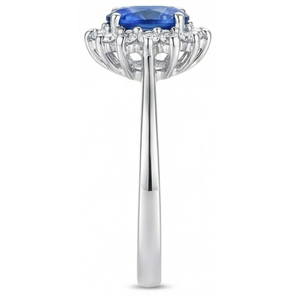 2 Kt. Ceylon Saphir mit Diamant Jubiläumsring Weißgold 14K