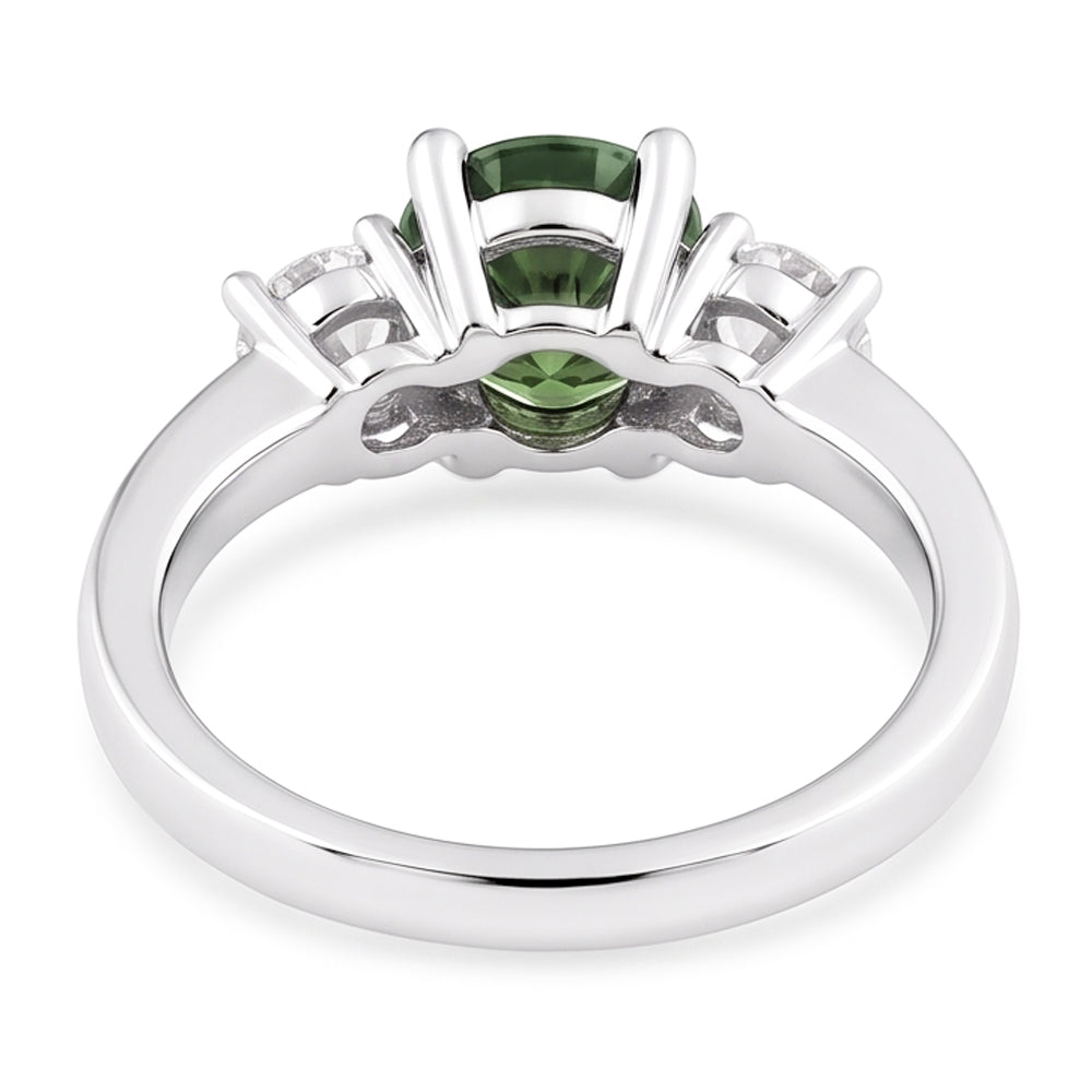 2 Kt Grüner Saphir Diamant Drei Steine Ehering 14K Weißgold