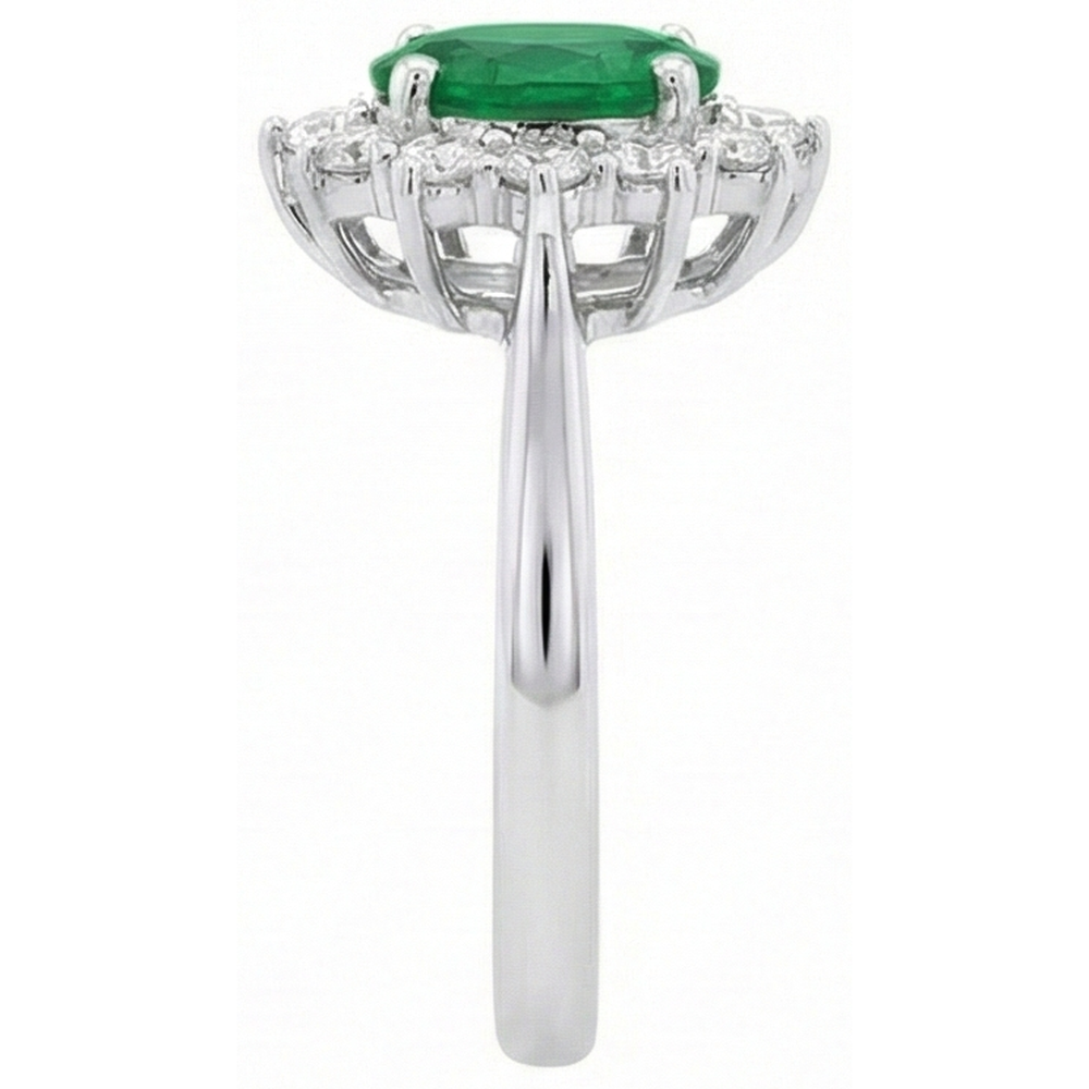 2 Kt Ovaler Ehering Grüner Smaragd Und Diamant Weißgold 14K