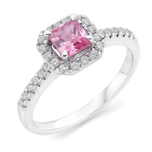 2 Kt. Rosa Saphir-Diamant-Ring 14K Weißgold