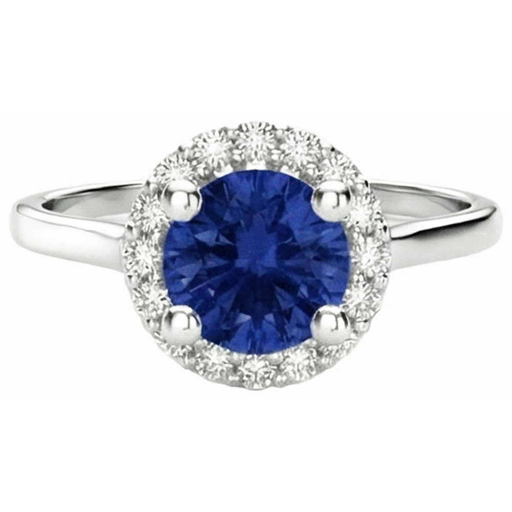 2 Kt. runder Ceylon-Saphir-Halo-Diamantring