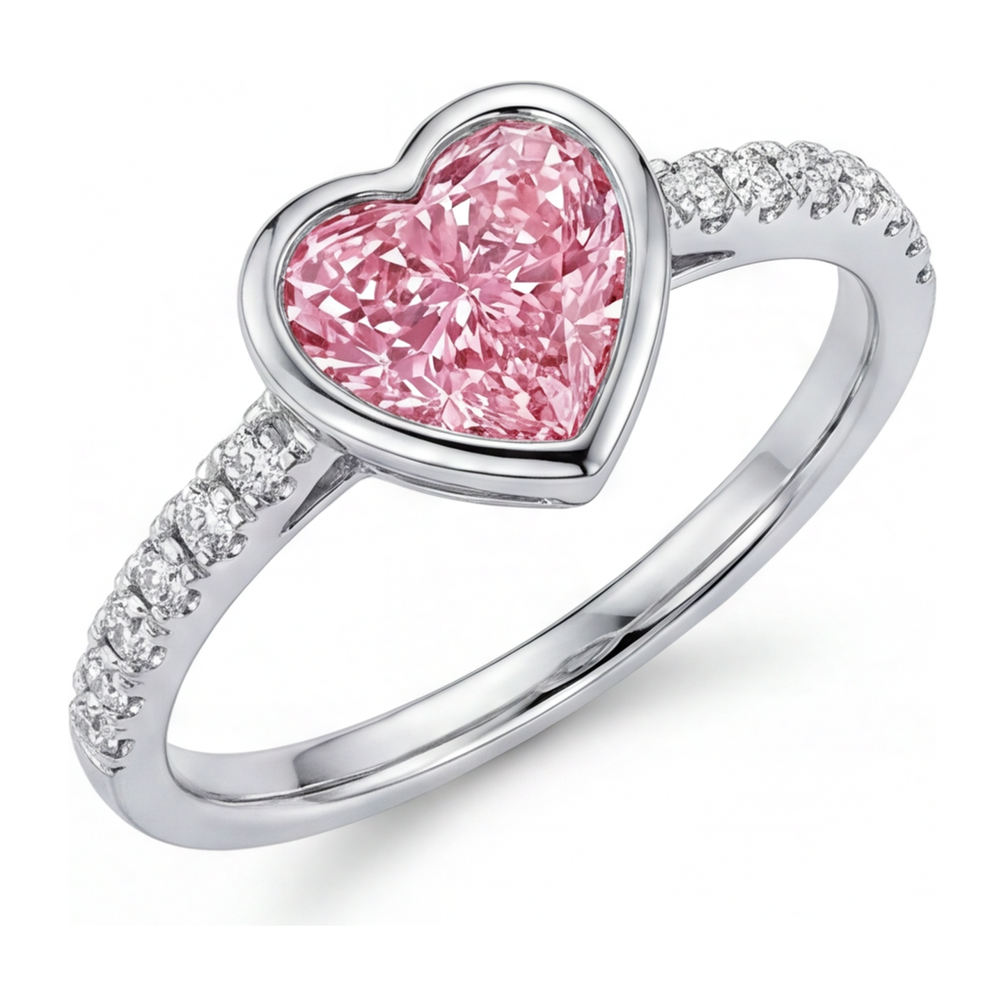 Pinker Herz-Diamantring 2 Karat im Labor gezüchtet Lünette 14 Karat Weißgold