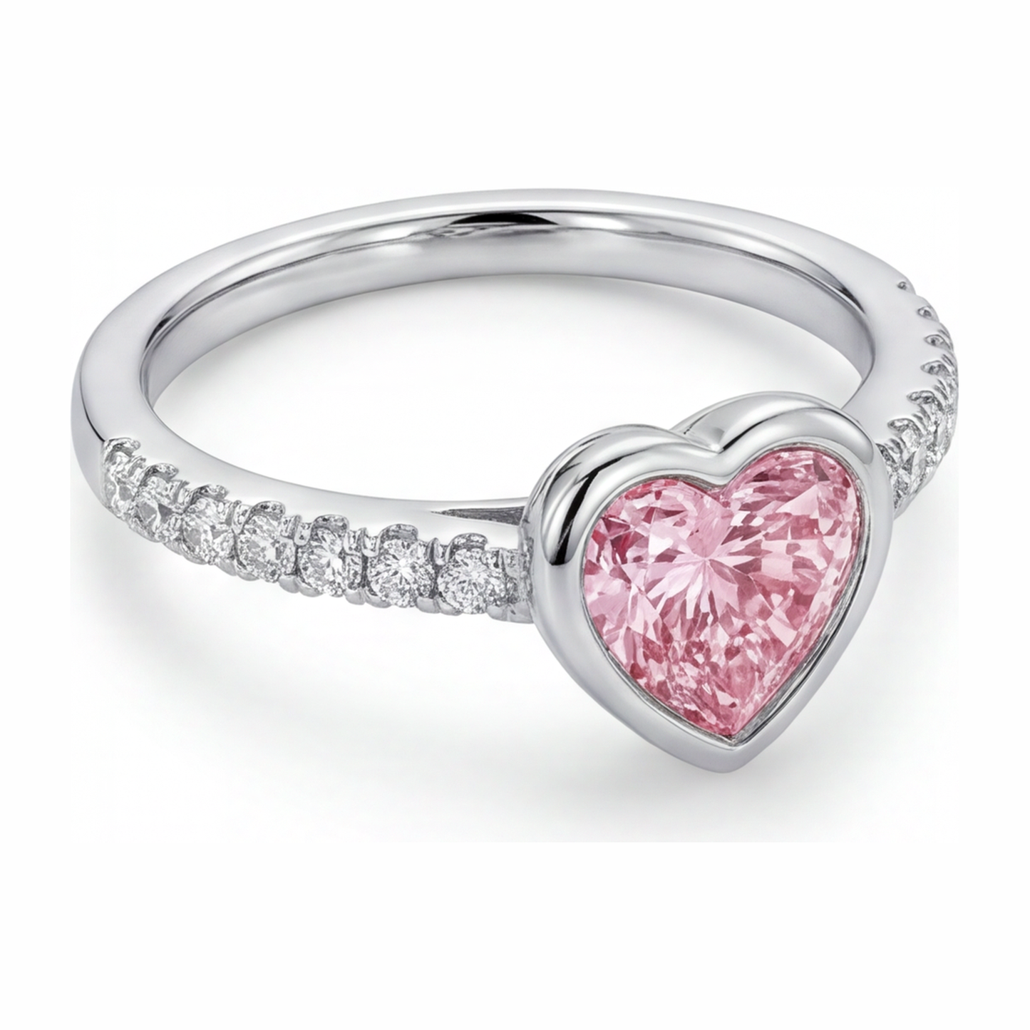 Pinker Herz-Diamantring 2 Karat im Labor gezüchtet Lünette 14 Karat Weißgold