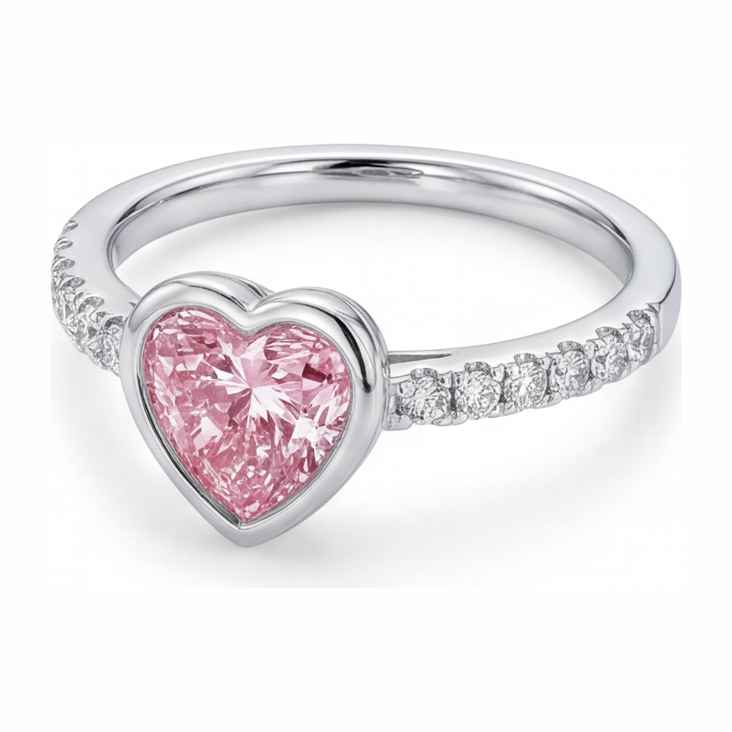 Pinker Herz-Diamantring 2 Karat im Labor gezüchtet Lünette 14 Karat Weißgold