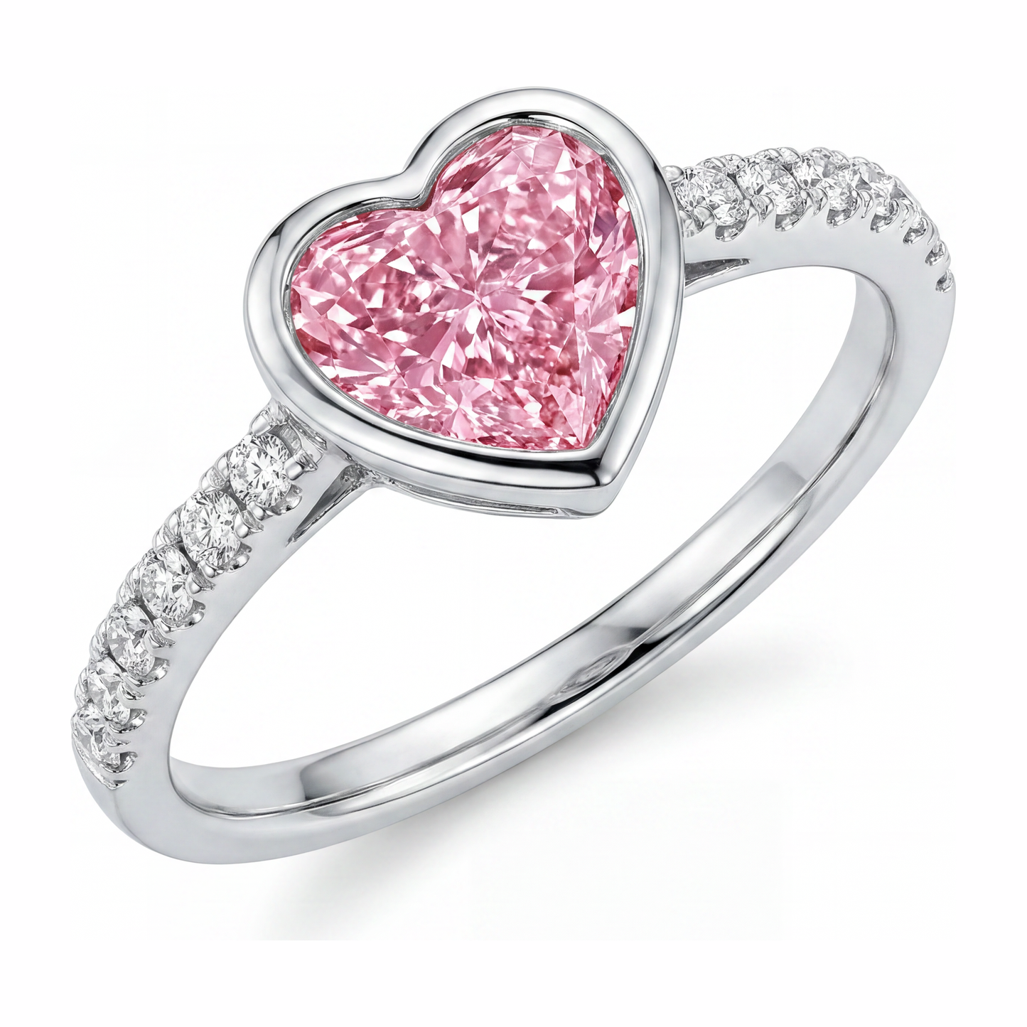Pinker Herz-Diamantring 2 Karat im Labor gezüchtet Lünette 14 Karat Weißgold