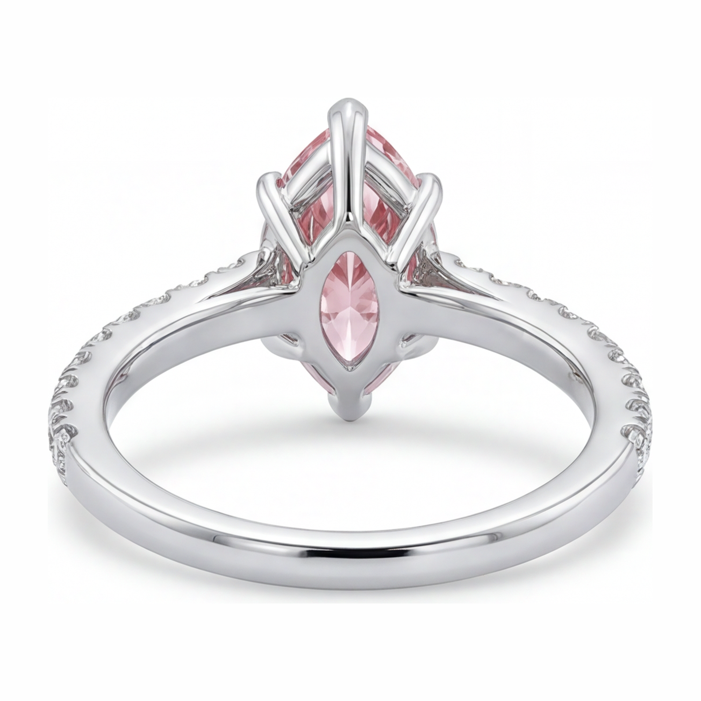 Rosa Diamantring 2 Karat im Labor gezüchtet Marquise Pavé 14 Karat Weißgold