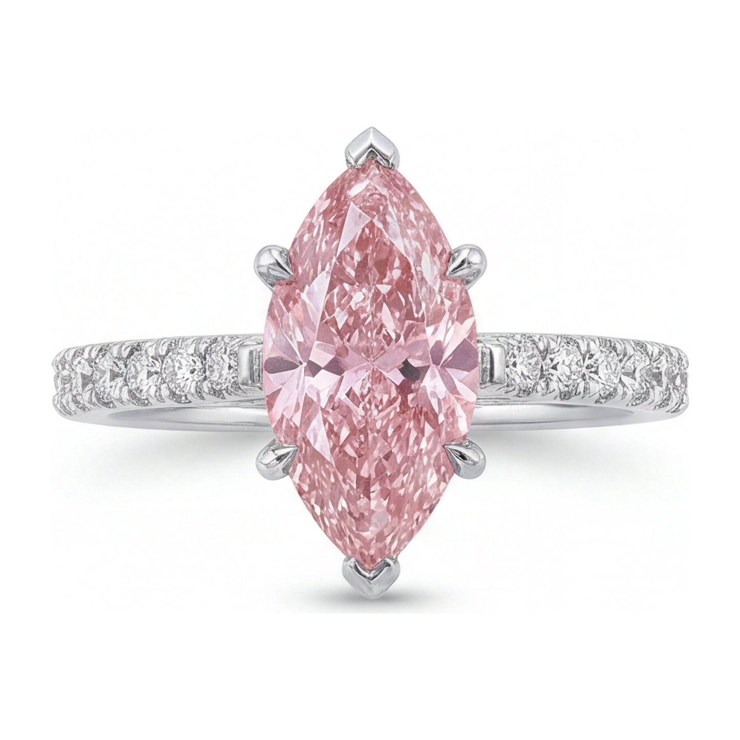 Rosa Diamantring 2 Karat im Labor gezüchtet Marquise Pavé 14 Karat Weißgold