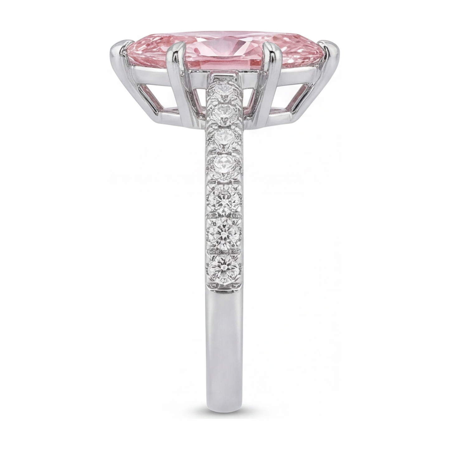 Rosa Diamantring 2 Karat im Labor gezüchtet Marquise Pavé 14 Karat Weißgold