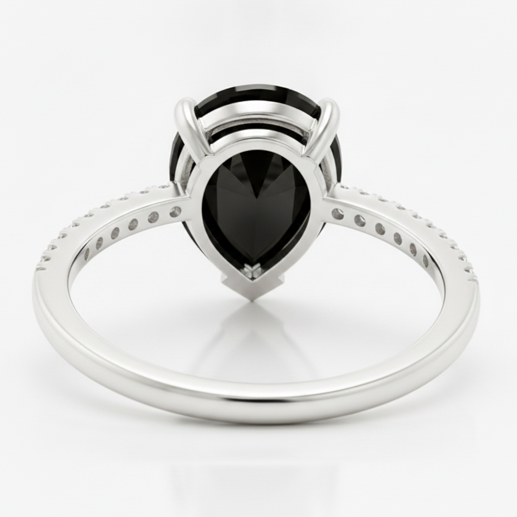 Schwarzer Diamantring 5 Karat Natürlicher Tropfenschliff Pavé-Solitär 14 Karat Weißgold