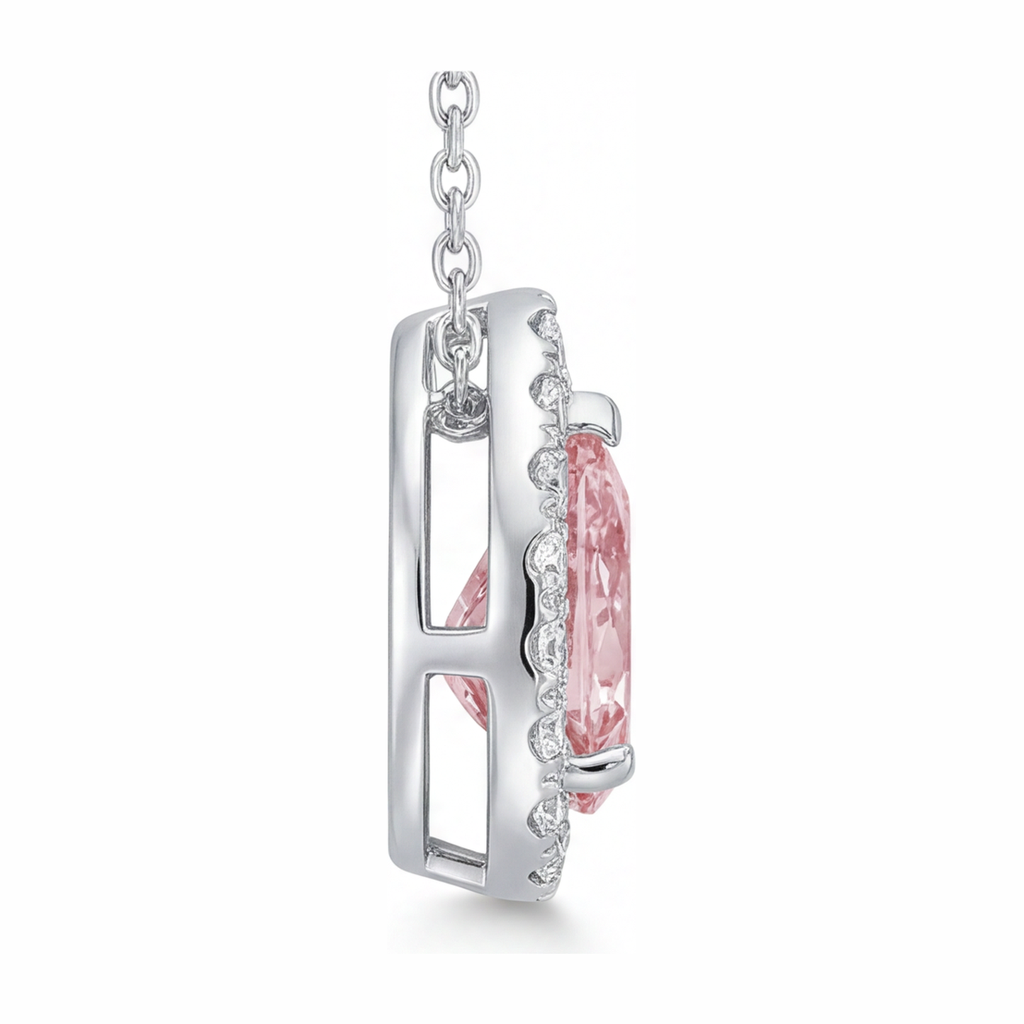 Halskette mit rosa Diamant 2 Karat im Labor gezüchtet Tropfen-Halo-Anhänger 14 Karat Weißgold