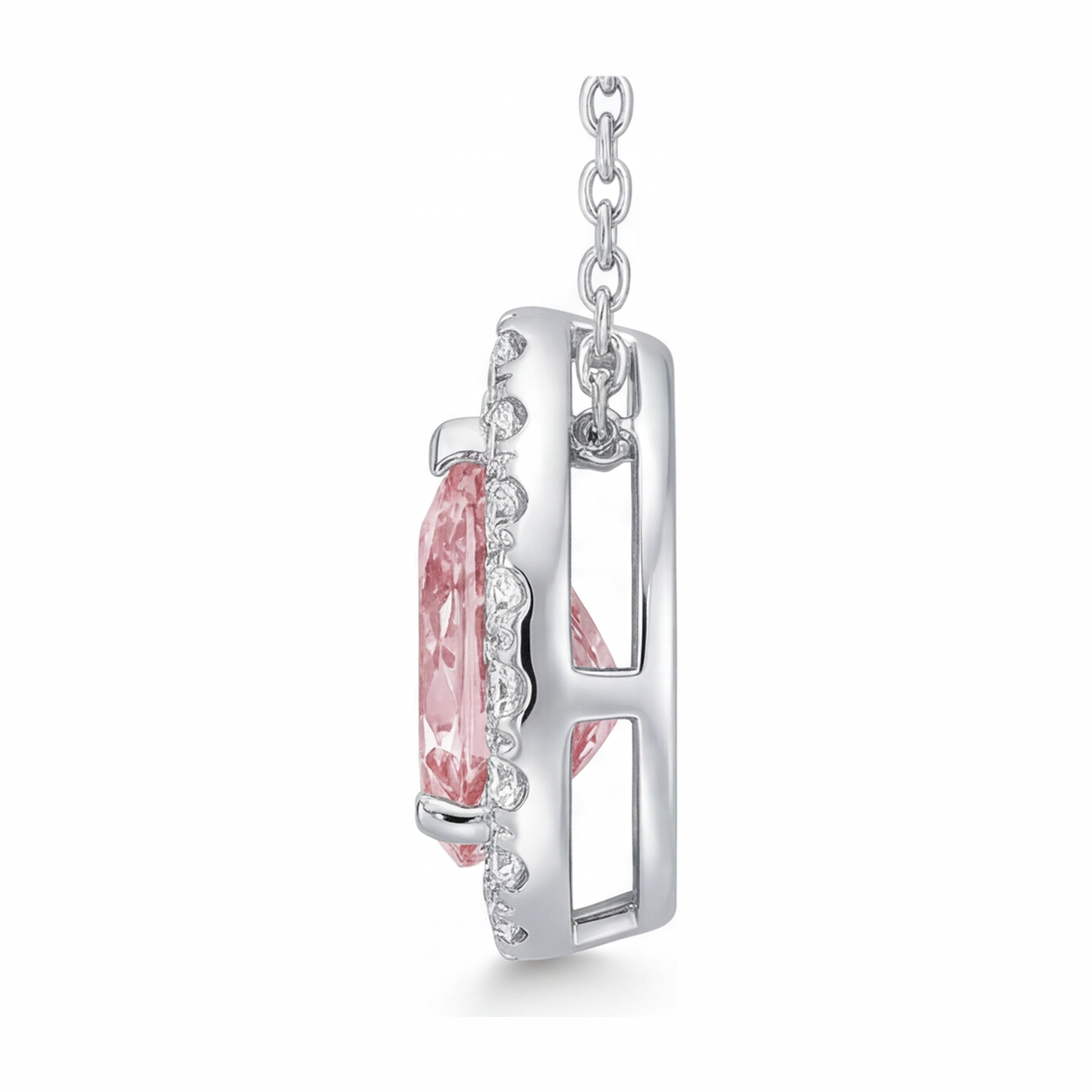 Halskette mit rosa Diamant 2 Karat im Labor gezüchtet Tropfen-Halo-Anhänger 14 Karat Weißgold