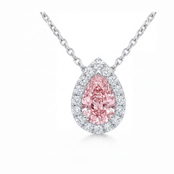 Halskette mit rosa Diamant 2 Karat im Labor gezüchtet Tropfen-Halo-Anhänger 14 Karat Weißgold