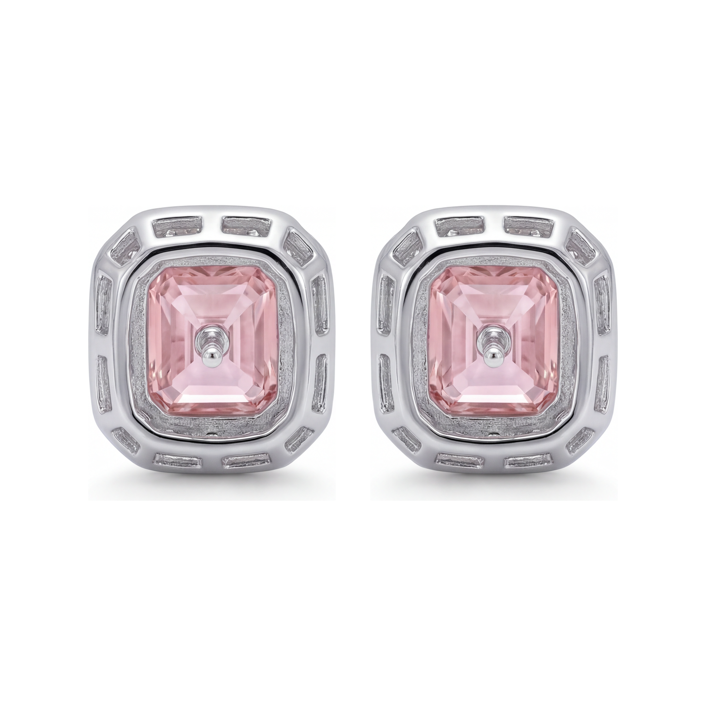Rosa Diamant-Ohrringe 2 Karat im Labor gezüchtet Radiant-Schliff Halo 14 Karat Weißgold