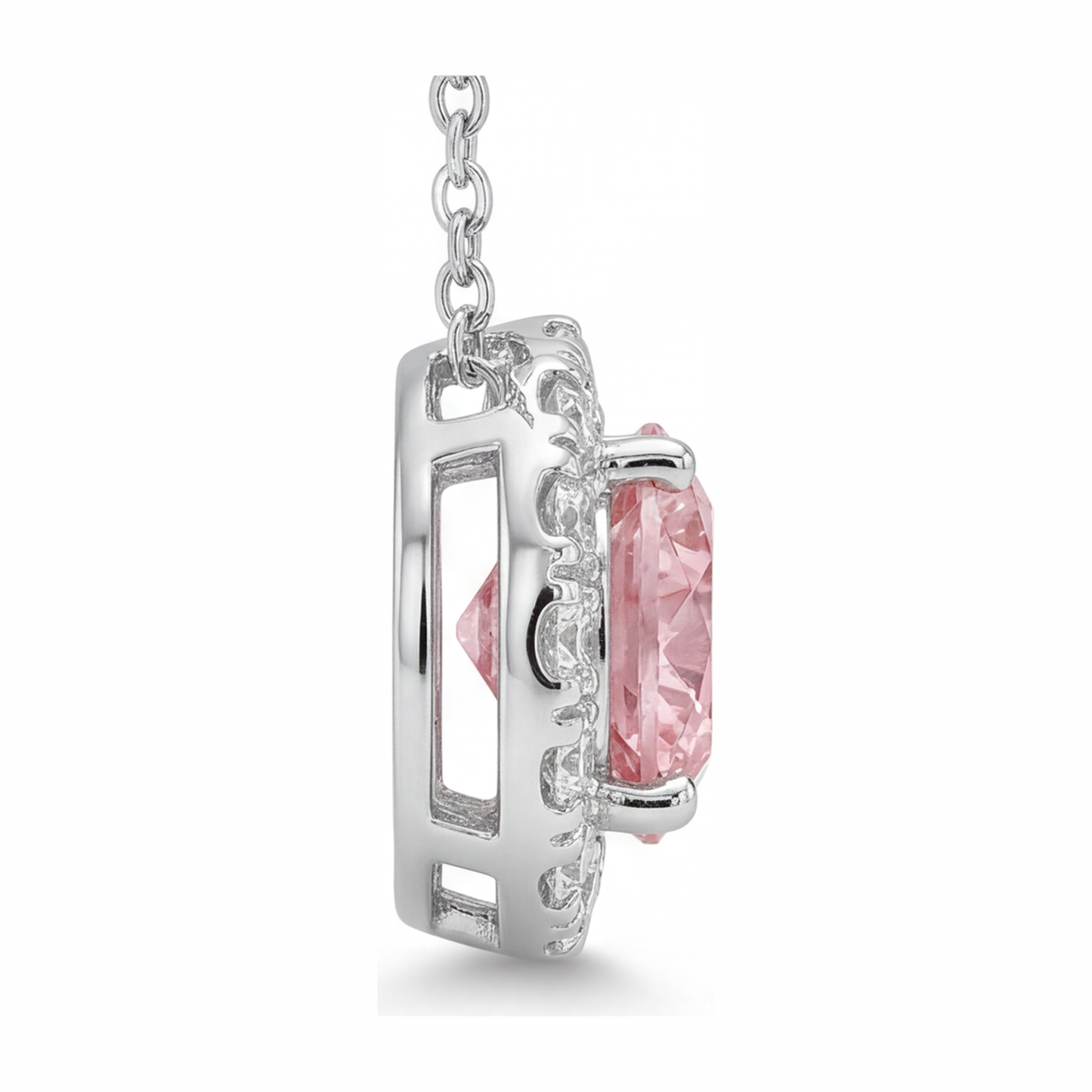 Rosa Diamant-Halskette, 2 Karat, im Labor gezüchtet, runder Halo-Anhänger, 14 Karat Weißgold