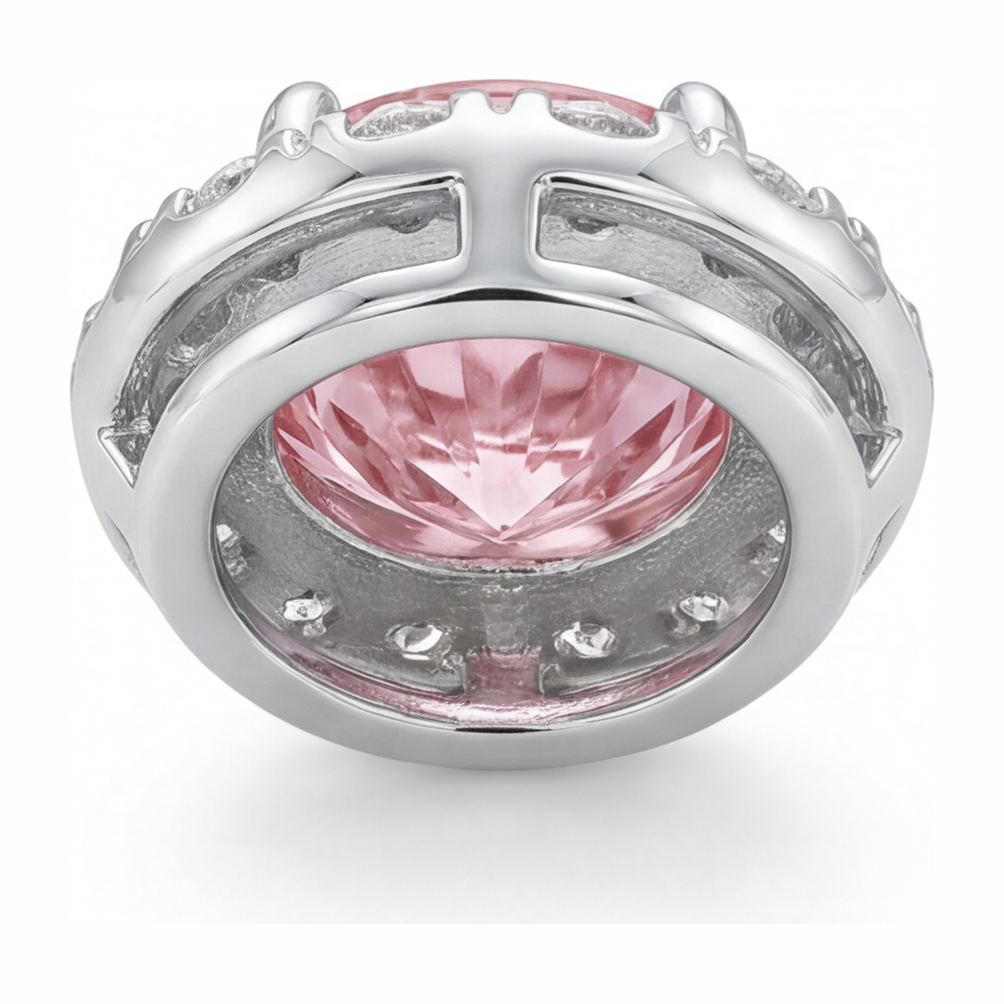 Rosa Diamant-Halskette, 2 Karat, im Labor gezüchtet, runder Halo-Anhänger, 14 Karat Weißgold
