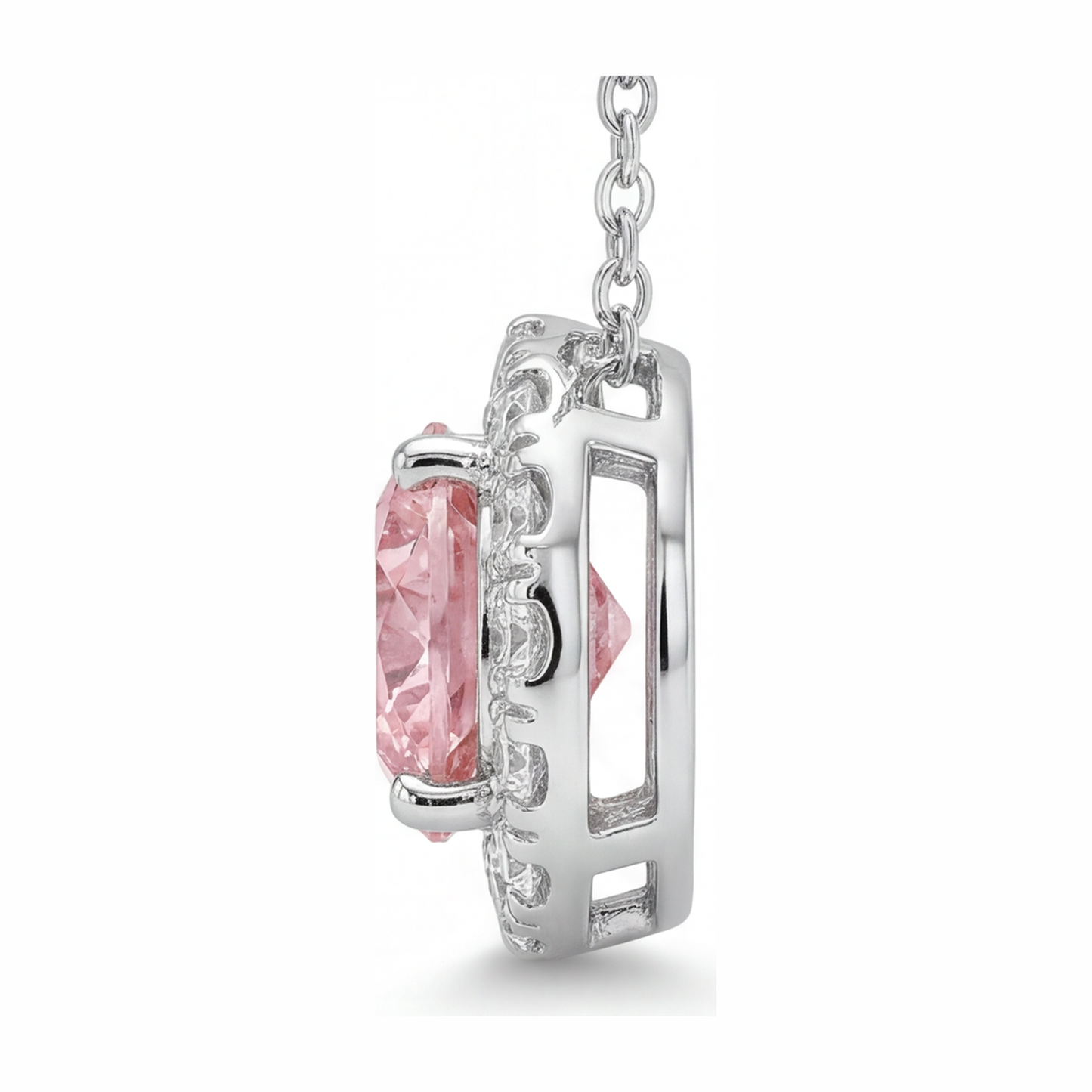 Rosa Diamant-Halskette, 2 Karat, im Labor gezüchtet, runder Halo-Anhänger, 14 Karat Weißgold