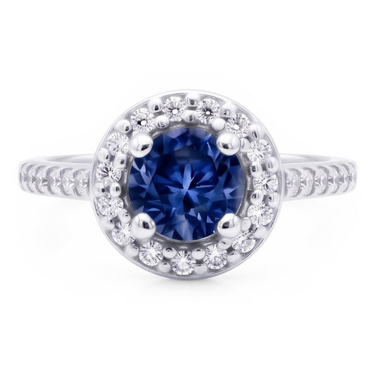 2 ct. Blauer Halo Diamant Edelstein Ring Weißgold