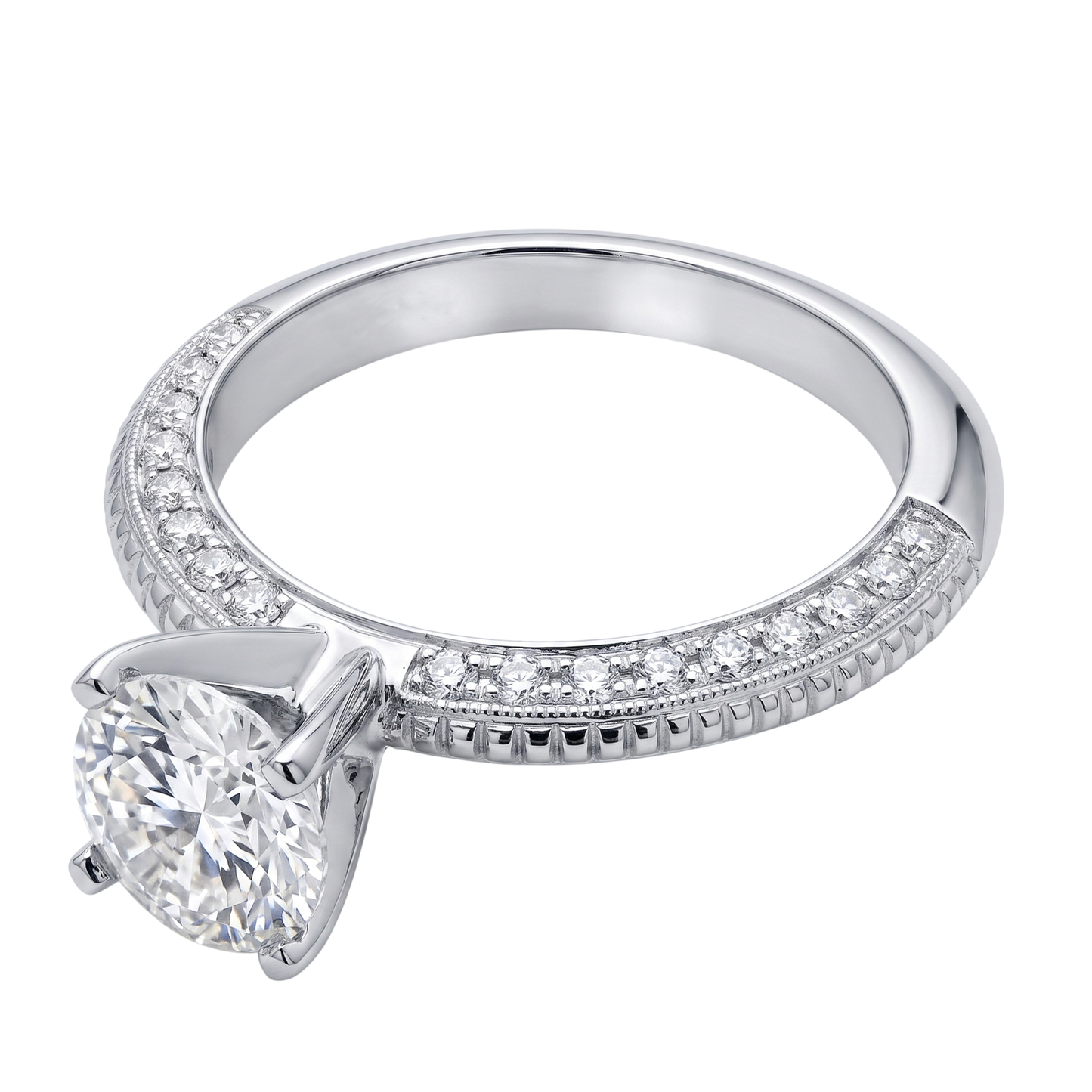 2 ct. Runder Micro Pave Natürliche Diamant-Verlobungsring Weißgold 14K
