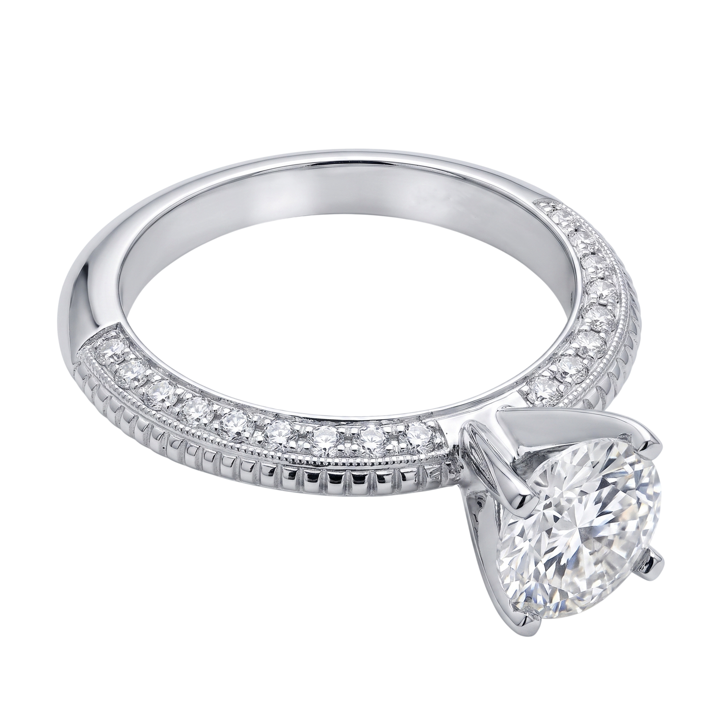 2 ct. Runder Micro Pave Natürliche Diamant-Verlobungsring Weißgold 14K