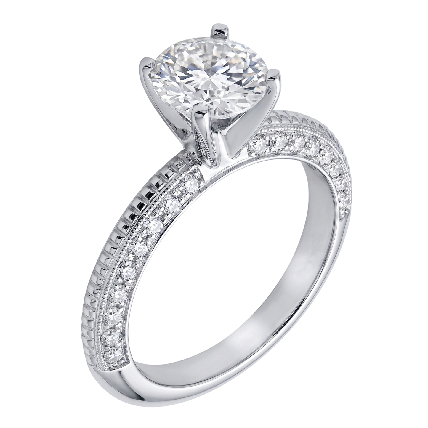 2 ct. Runder Micro Pave Natürliche Diamant-Verlobungsring Weißgold 14K