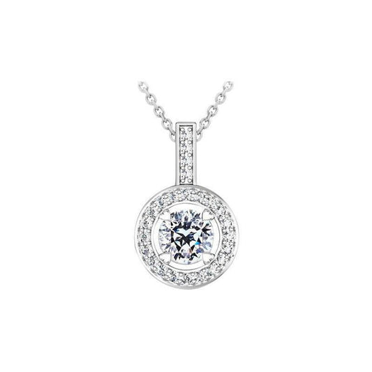 2.10 Karat Echt Diamanten im Rundschliff Damen Anhänger Halskette Gold Weiß 14K