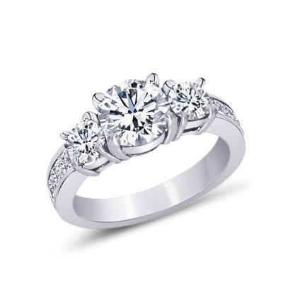 2.11 Ct. Runder Echt Diamant-Verlobungsring Im Stil Mit Drei Steinen Und Prinzessin