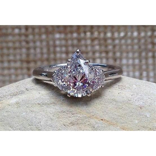 2.11 Karat Birne & Halbmond Echt Diamanten Drei-Steine-Ring Weißgold 14K