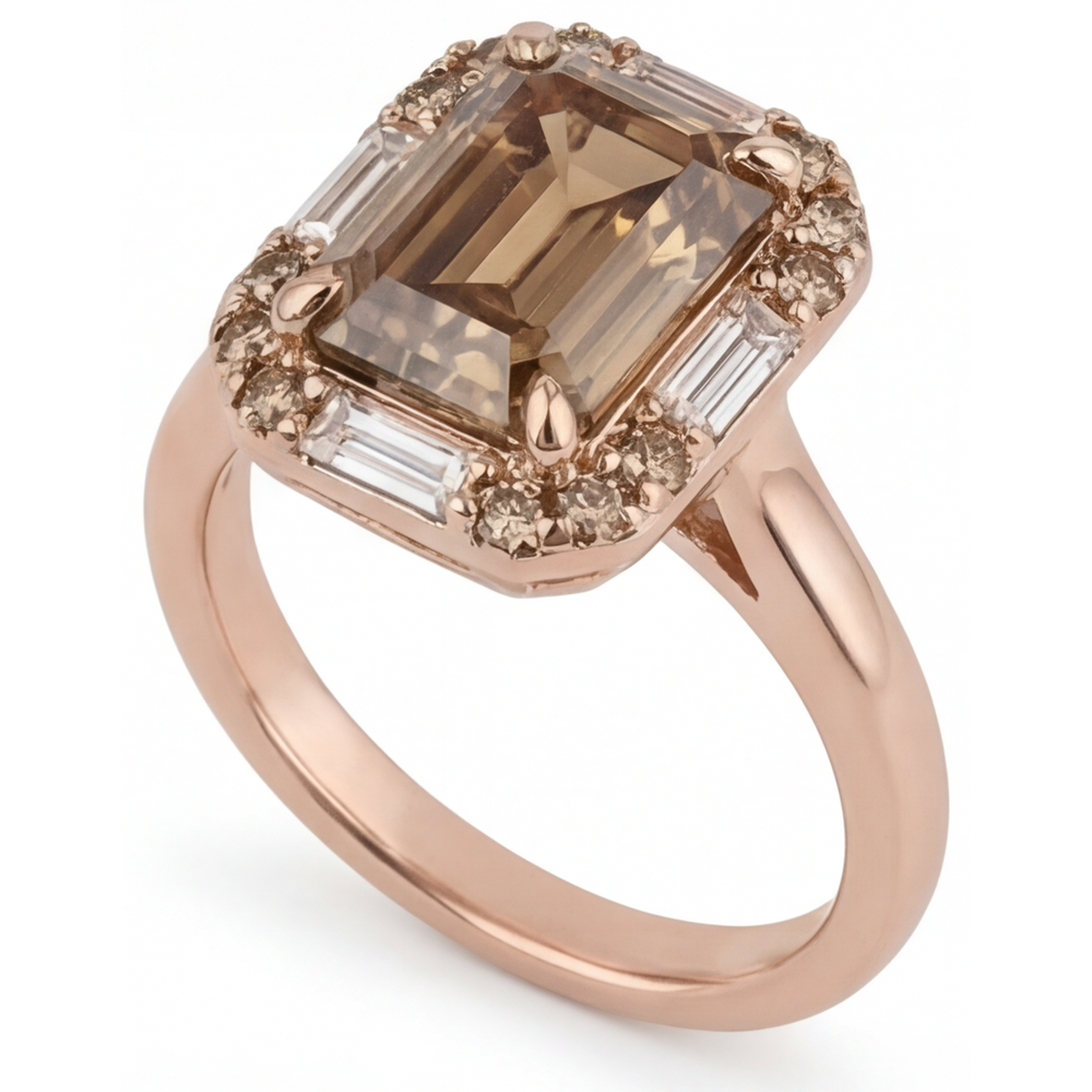 Treppen-Schliff Edler Diamant Ring in 14 Karat Roségold – Frontansicht