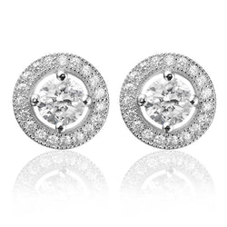 2.40 Carats Runden Cut Echt Diamants Women Stud Halo Earrings White Gold