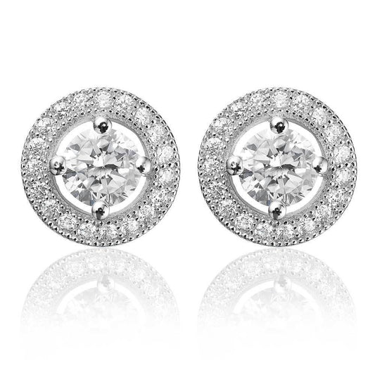 2.40 Carats Runden Cut Echt Diamants Women Stud Halo Earrings White Gold