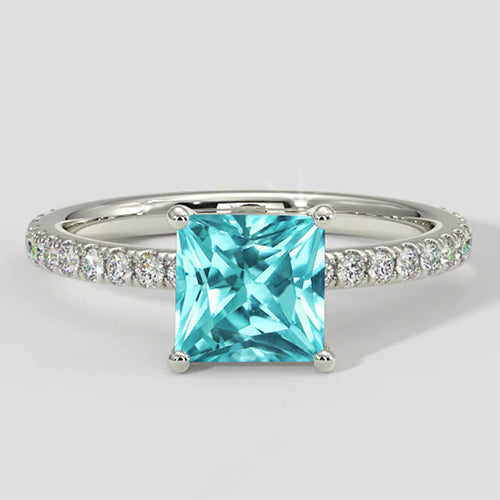 Erdgewonnener Paraiba-Turmalin Edelstein-Ring 2 Karat 14K Weißgold – Hauptansicht
