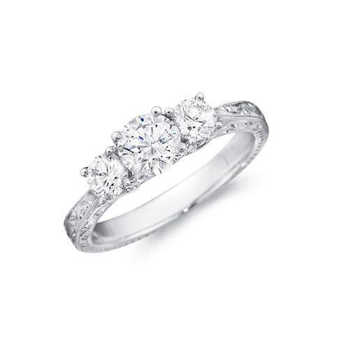 Drei-Stein-Ring 14K Weißgold mit Diamant – Hauptansicht