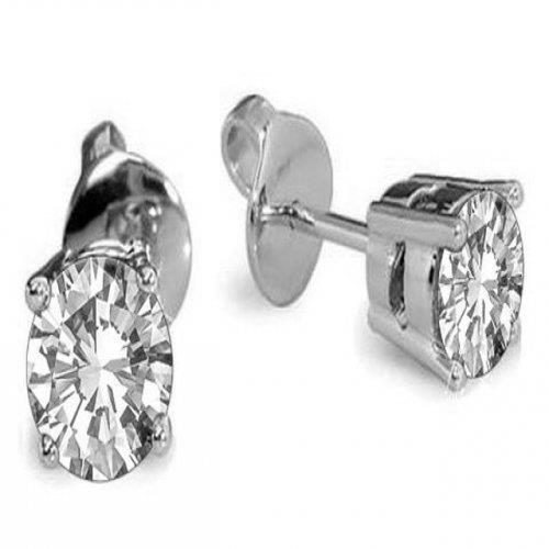 2 Carat 4 Prong Set Oval Solitaire Natürliche Diamant Stud Earrings White Gold