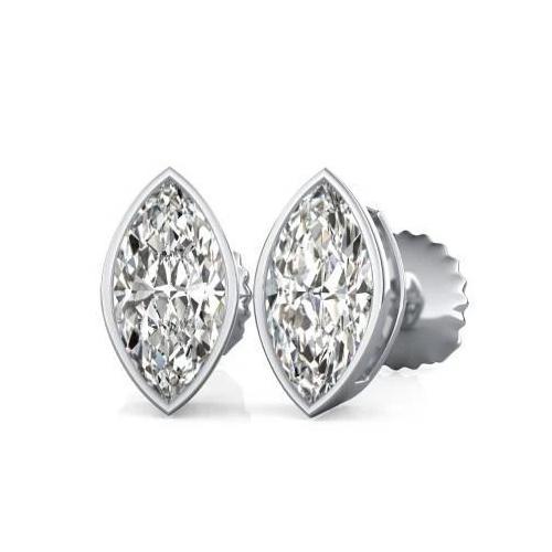 2 Carats Bezel Set Marquise Cut Stud Natürliche Diamant Women Gold Earring