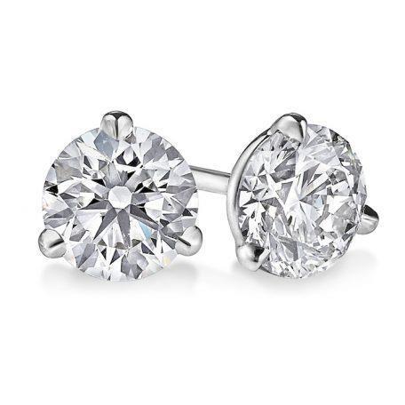 2 Carats Natürliche Diamant Stud Earring Runden Cut Three Prong Set White Gold 14K