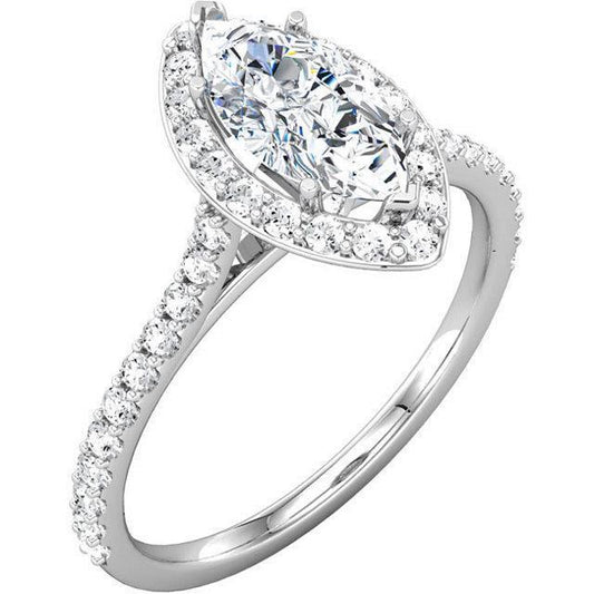 2 Ct. Halo Echt Diamant Marquise & Runder Ehering