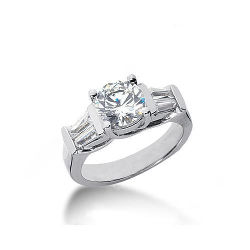 2 Ct. Runder & Baguette Natürliche Diamanten Ring Drei Steine Stil