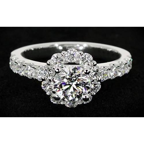 2 Karat Blumenstil Echt Diamant-Verlobungsring Weißgold 14K