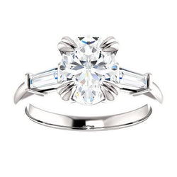 2 Karat Oval Center Echt Diamant 3 Stein Verlobungsring 14K Weißgold
