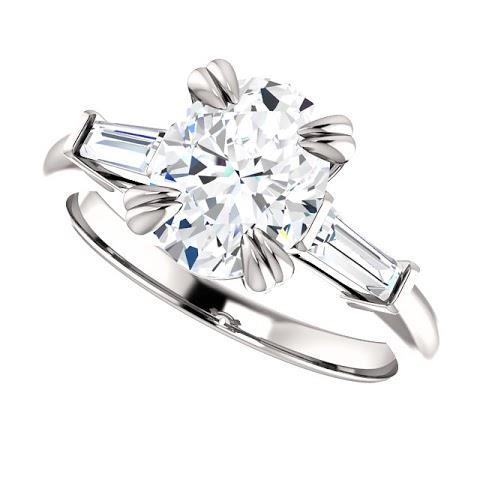 2 Karat Oval Center Echt Diamant 3 Stein Verlobungsring 14K Weißgold