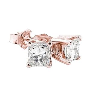 2 Karat Prinzessin Echt Diamanten Ohrstecker Roségold