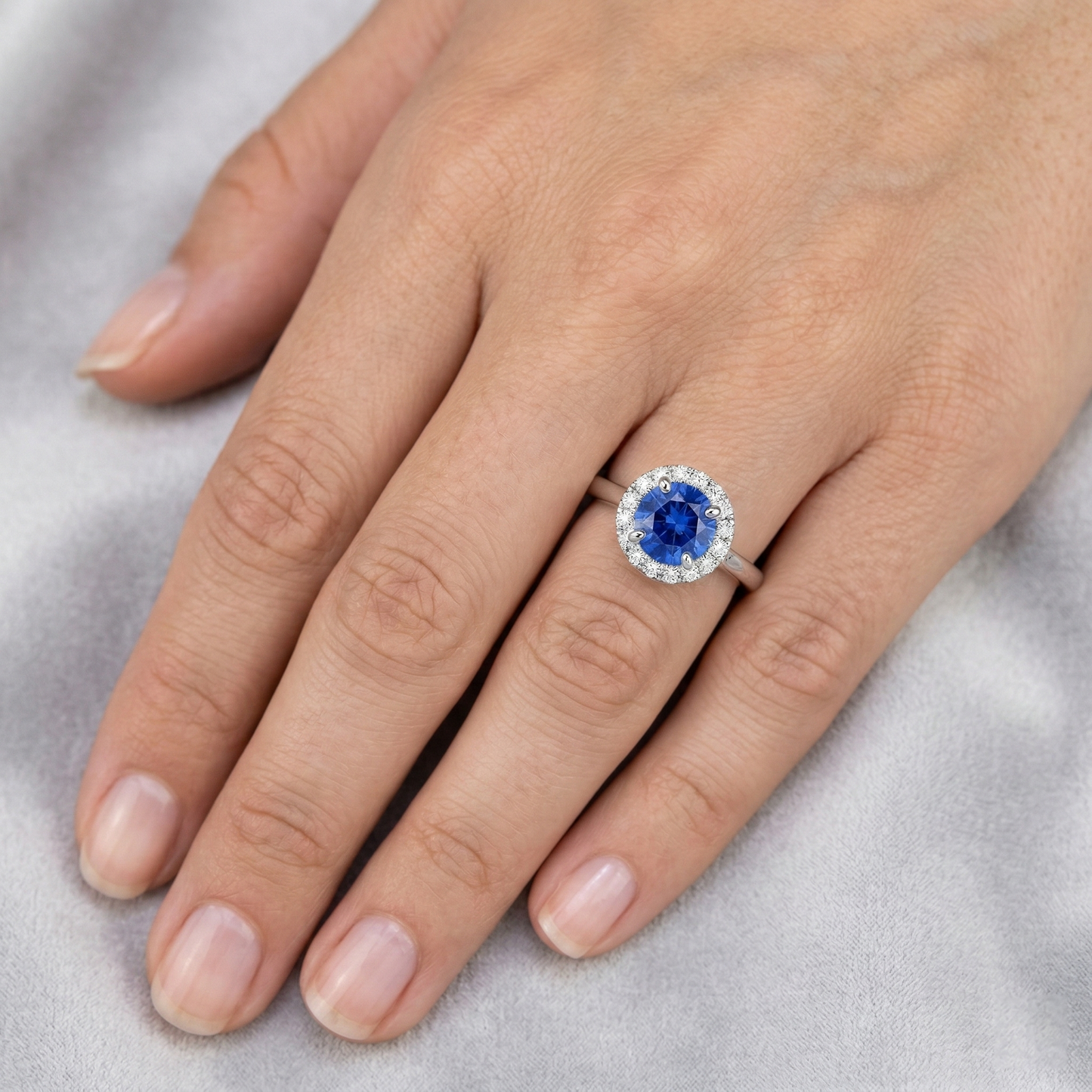 2 Karat Runder Saphir-Diamant-Verlobungsring Weißgold 14K