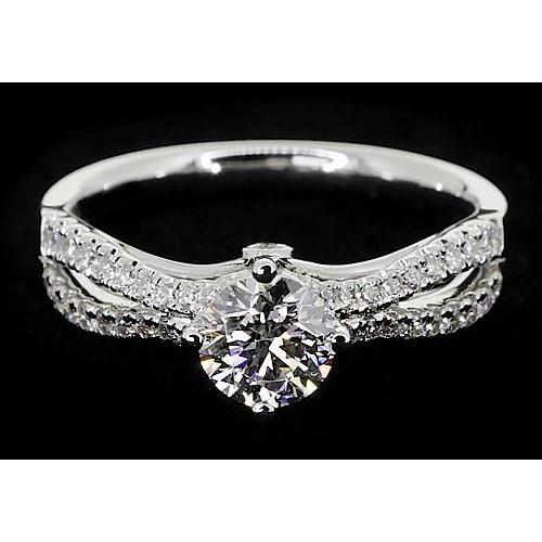 2 Karat Split Shank Verlobungsring Runder Natürliche Diamant Weißgold 14K