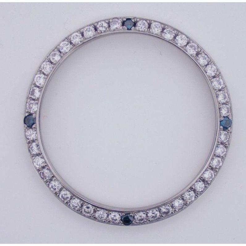 2 Karat, 34 mm, individuelle Lünette mit blauen und weißen Diamanten, passend für alle Rolex Date-Uhrenmodelle